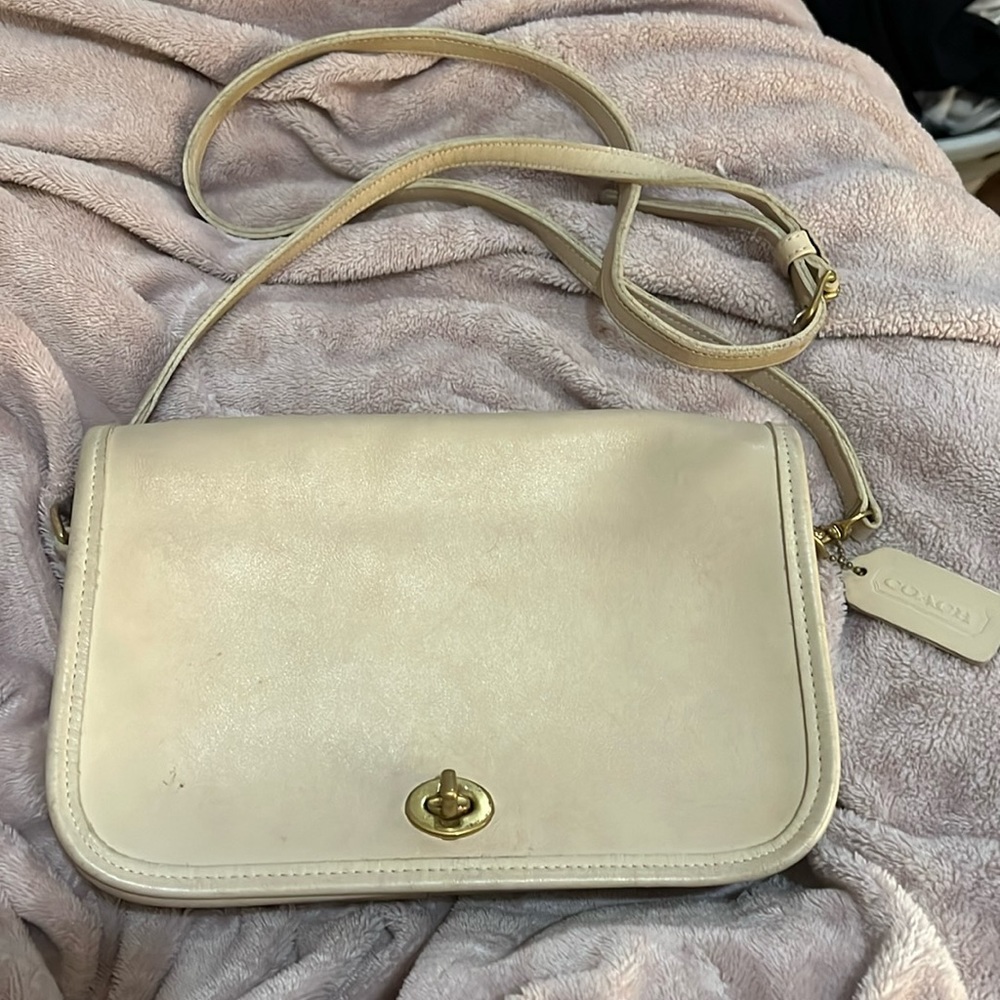 Vintage Cream Leather Coach Bag
